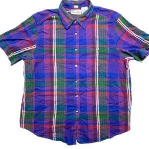 VINTAGE Cabin Creek Shirt Mens XL Blue Short Sleeve Button Up Plaid
